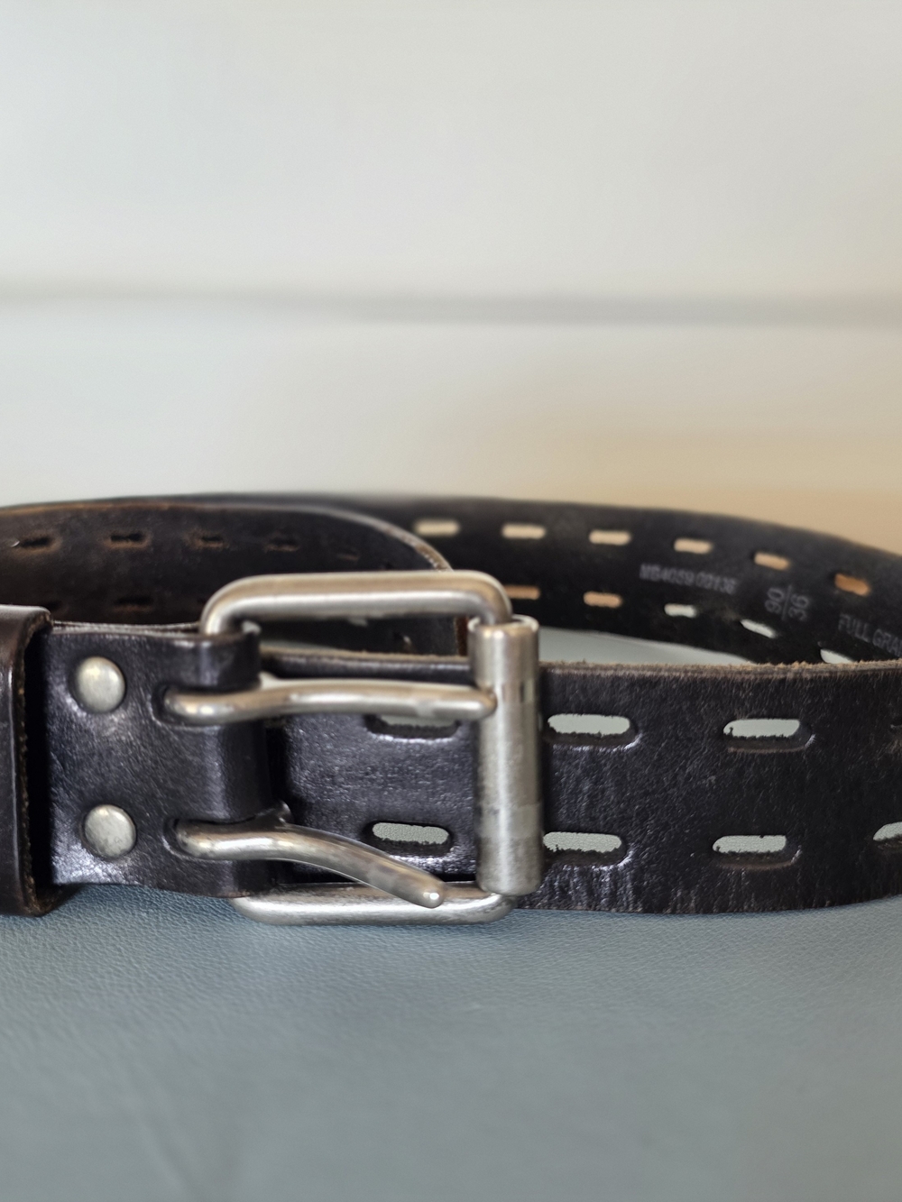 Fossil Full Grain Leather Belt Double Prong Brown Sz 36 - Y2K Moto Gorpcore
